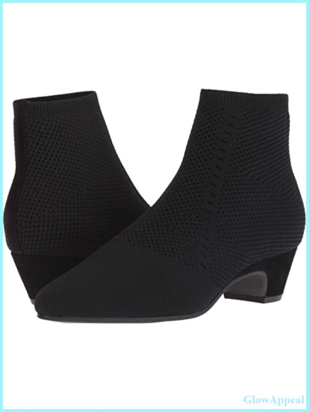 Stretch Knit Suede Ankle Bootie Pointed Toe Sock Fit Pull On Mini Block Heel